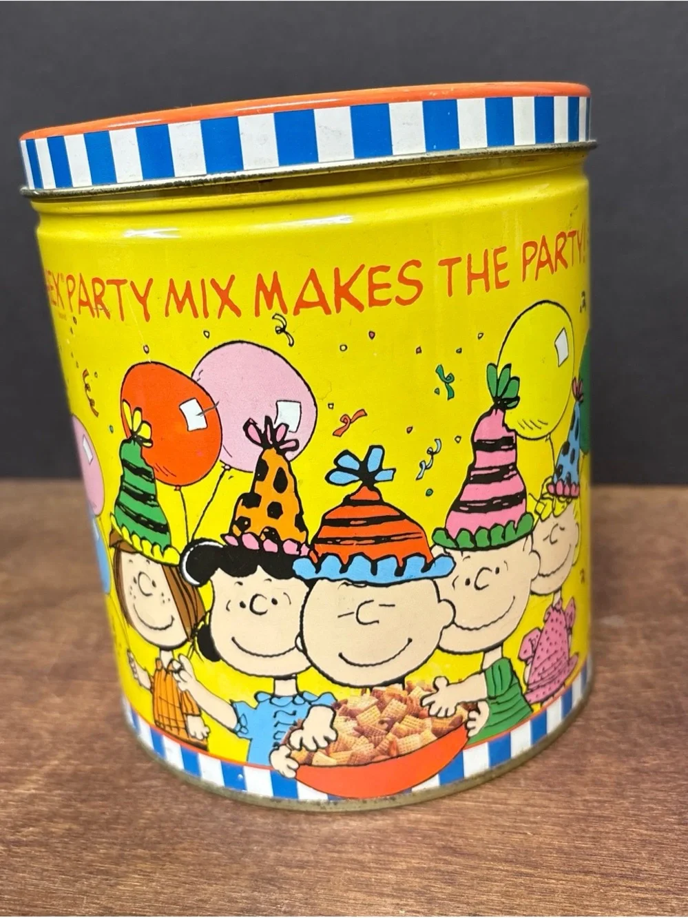 Peanuts Yellow Party Mix Tin with Multicolor Cartoon Characters